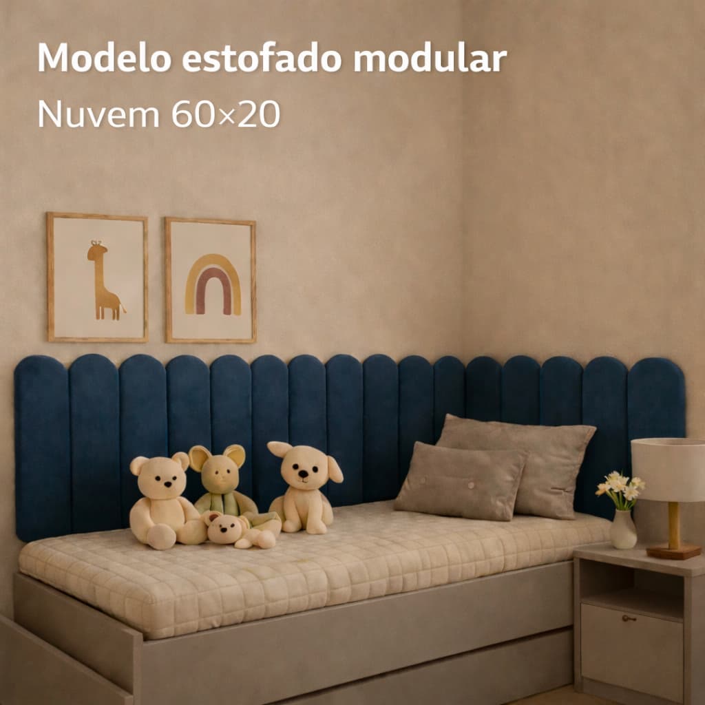 kit Cabeceira Estofada Adesiva em Modulos Nuvem 60x20 para Cama de Solteiro Casal Queen King Box