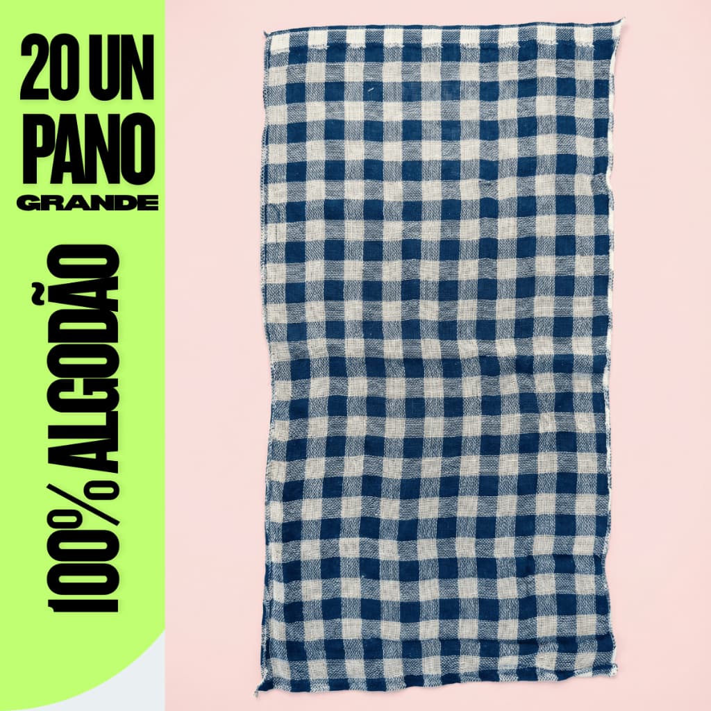 Pacote 20 Panos de Chão Xadrez 70x45cm Extra Grande 100% Algodão | Borda Overloque | Absorção Alta