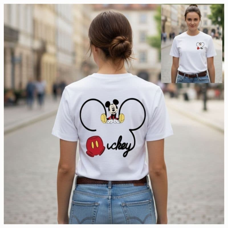 Camiseta Blusa Feminina de Manga Curta com Estampa com Design de Orelhas Icônicas - 100% Algodão