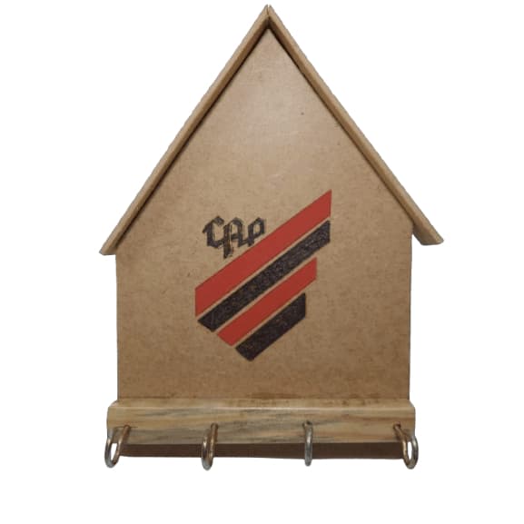 Porta Chaves com 4 ganchos de madeira do time dos Atlético