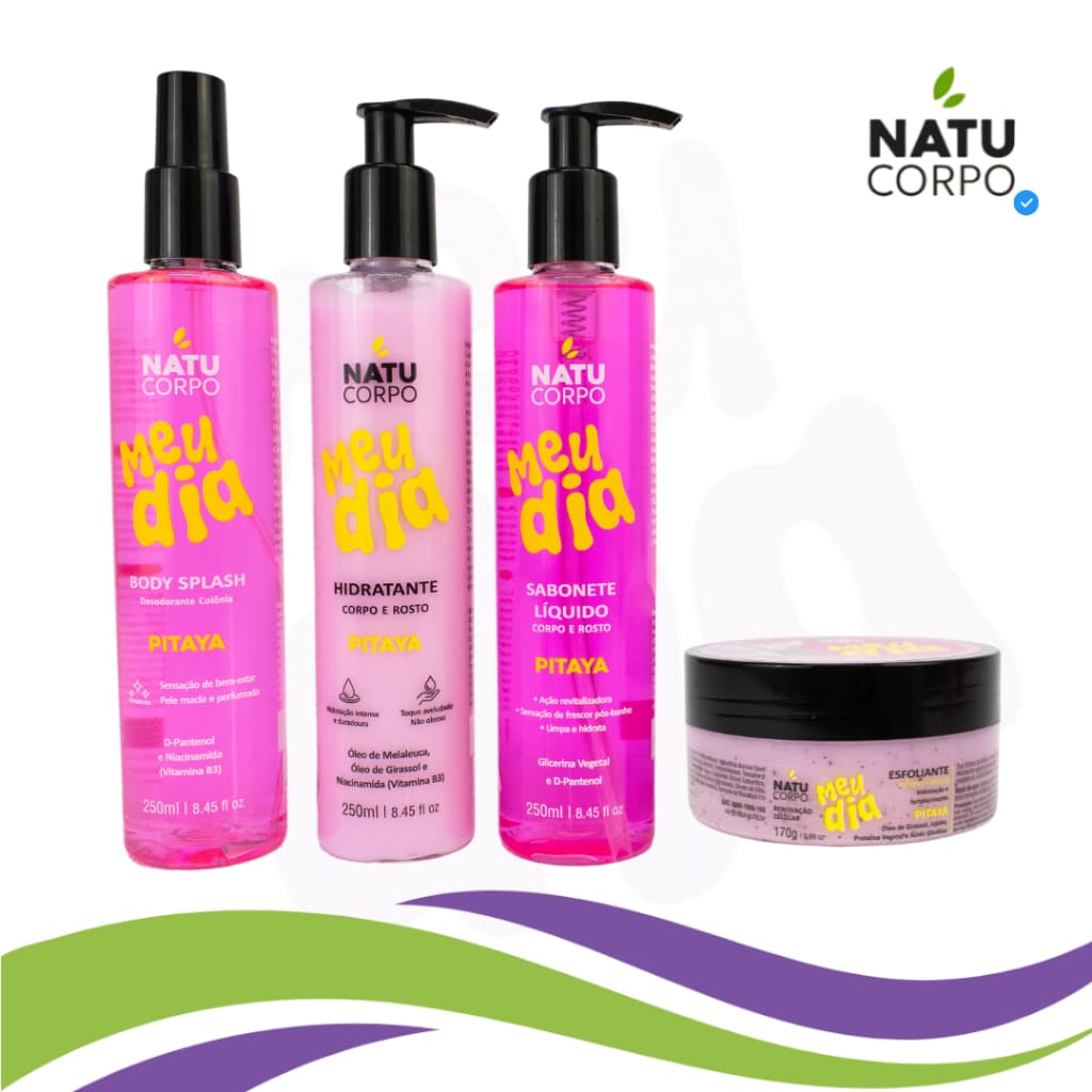 Kit Pitaya - Body Splash 250ml + Hidratante 250ml + Sabonete Líquido 250ml + Esfoliante 170g