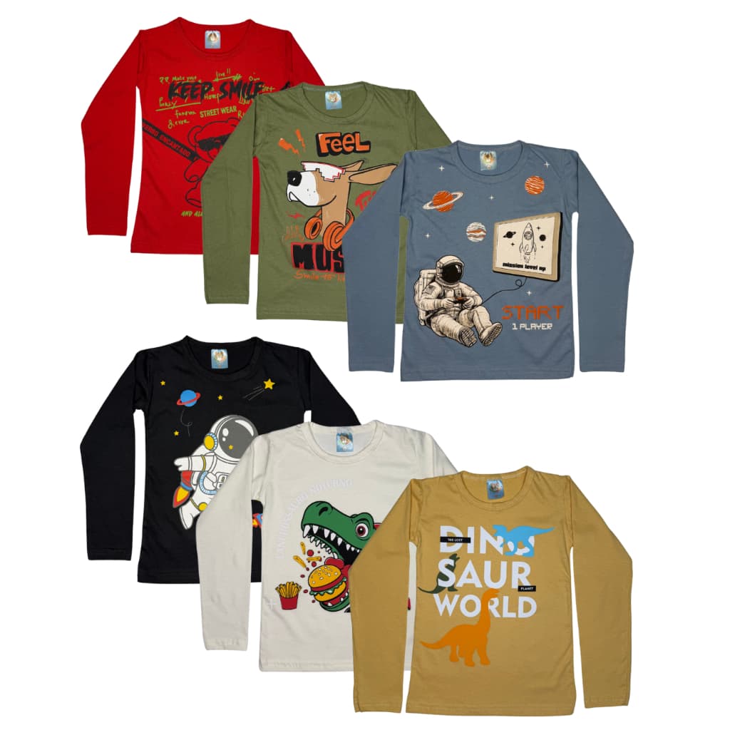 Kit 3 Camisas Manga Longa Menino Básica Infantil Uso Diário TAM 1 ao 8