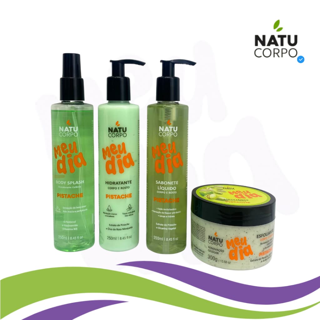 Kit Sabonete Líquido + Hidratante + Body Splash + Esfoliante Pistache