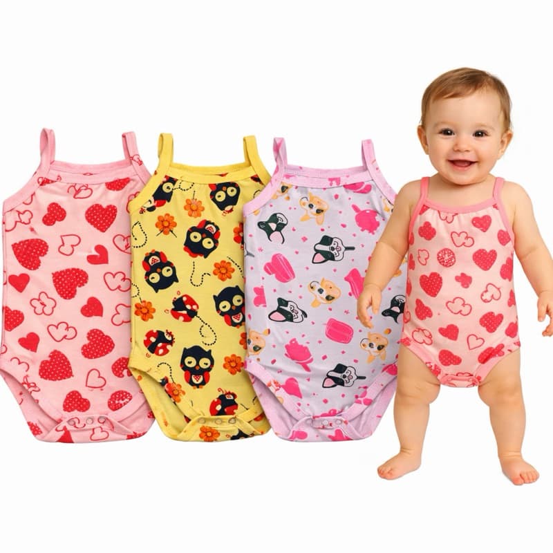 Lucky baby/ 3 body alcinha menina/body regata 3pcs/ Roupa de Bebê / Body alcinha bebê Verão 100% Algodão sortidas