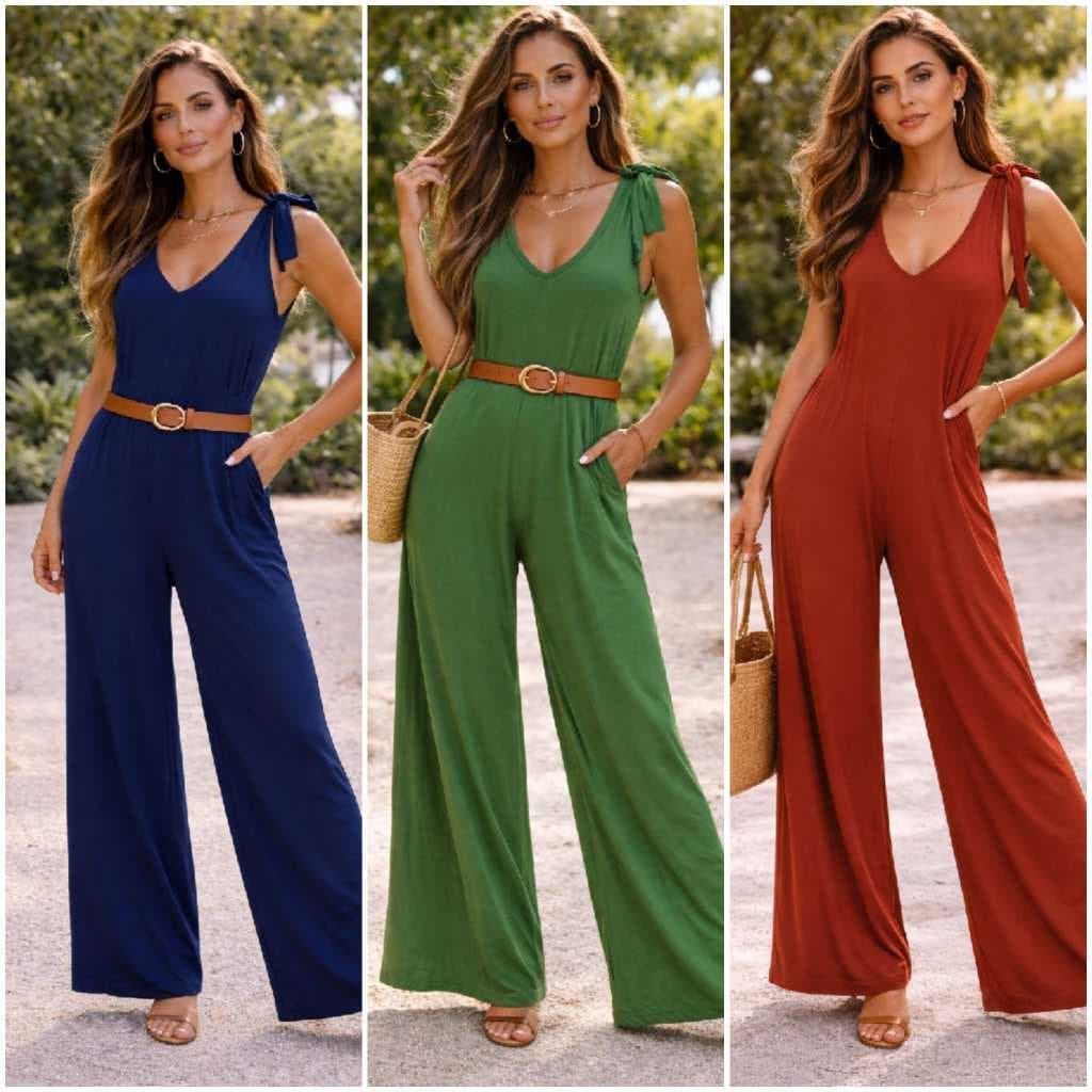Macacão Regata Pantalona Premium Feminino com Lacinho no Ombro – Conforto e Elegância