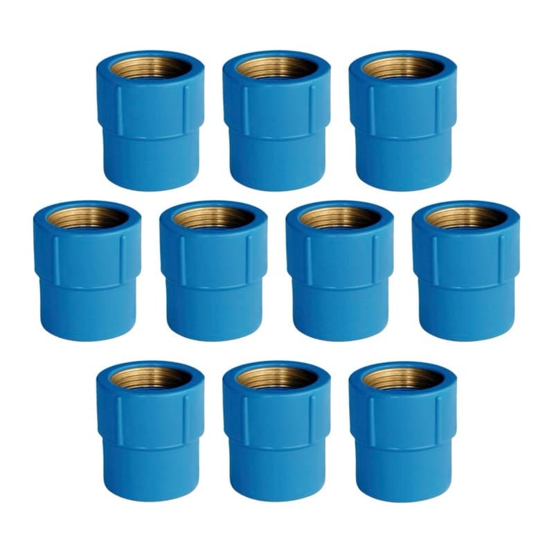 Kit 10 Luva AZUL PVC 3/4 x 3/4 ou 3/4 x 1/2 Conexão Soldável com Rosca de Metal Rosqueável Roscável Latão Cola