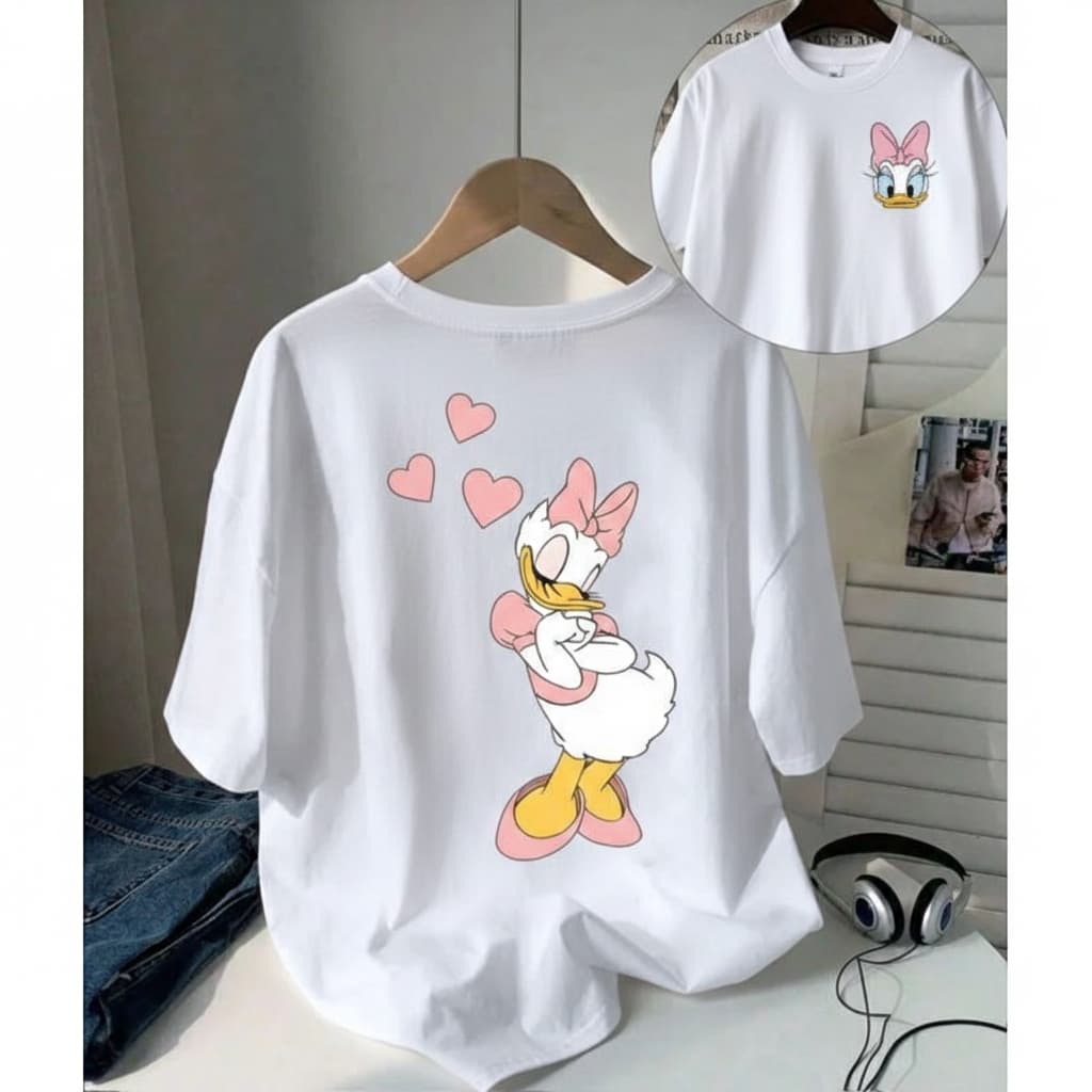 Camisa T-shirt Feminina Pato Margarida Manga Curta Gola Redonda 100% Algodão - LANÇAMENTO