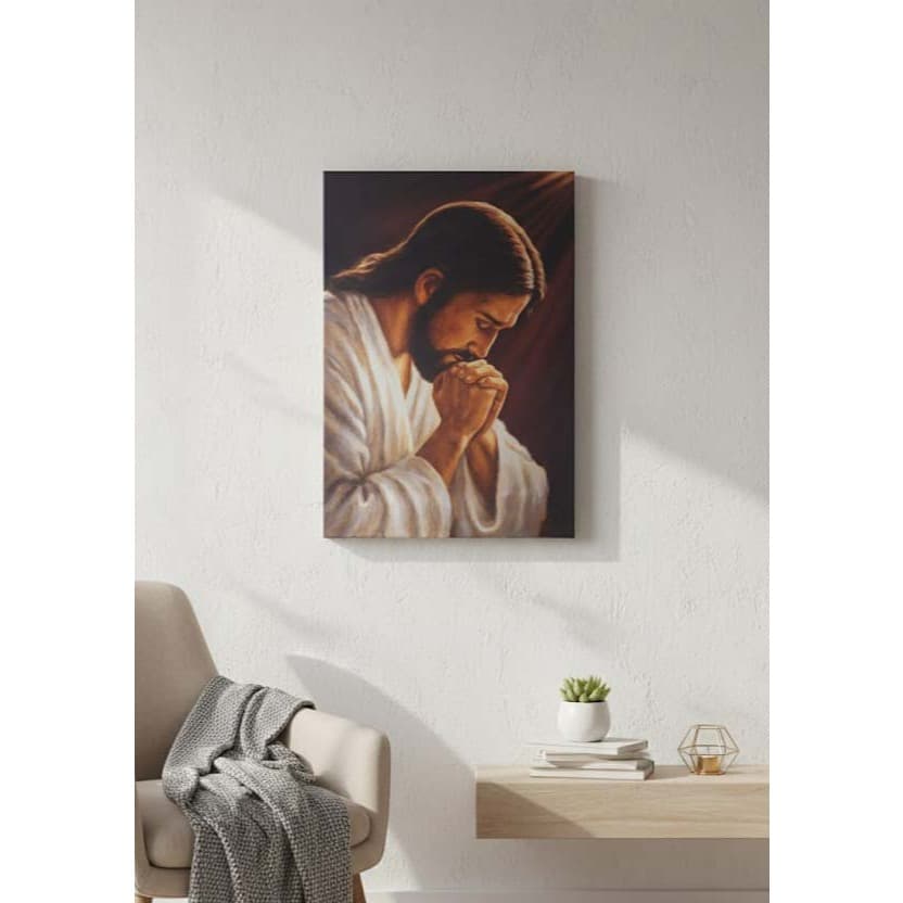 Tela de Jesus Orando, impressaõ no tecido de cetim. Fé - Oração - Paz