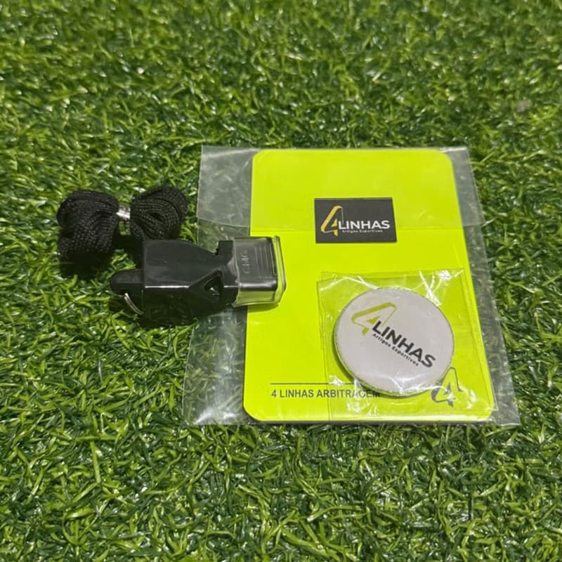 Kit para árbitro de Futebol, apito, cartão e moeda.