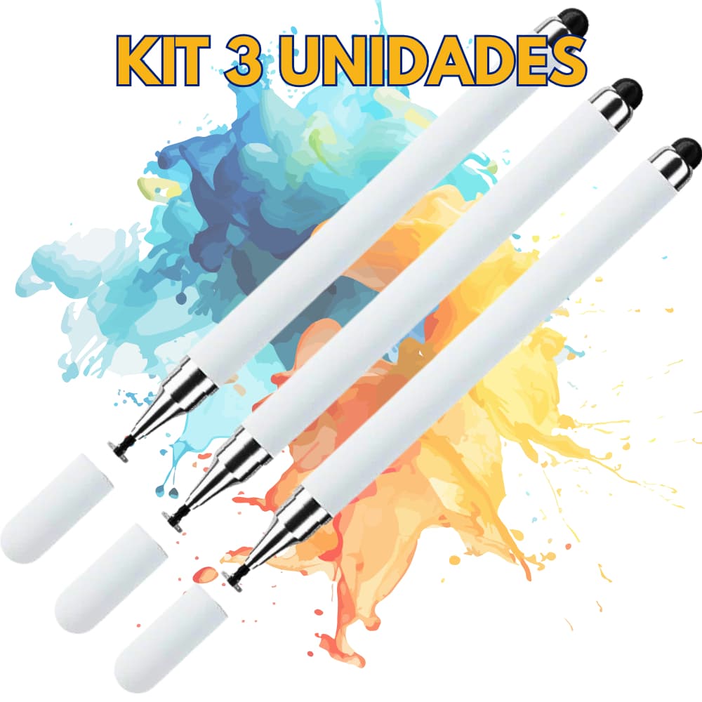 KIT 3 Caneta Stylus 2 em 1 Toque Celular E Tablet Ponta Borracha iPad iPhone Caneta de Tela Touch Celular