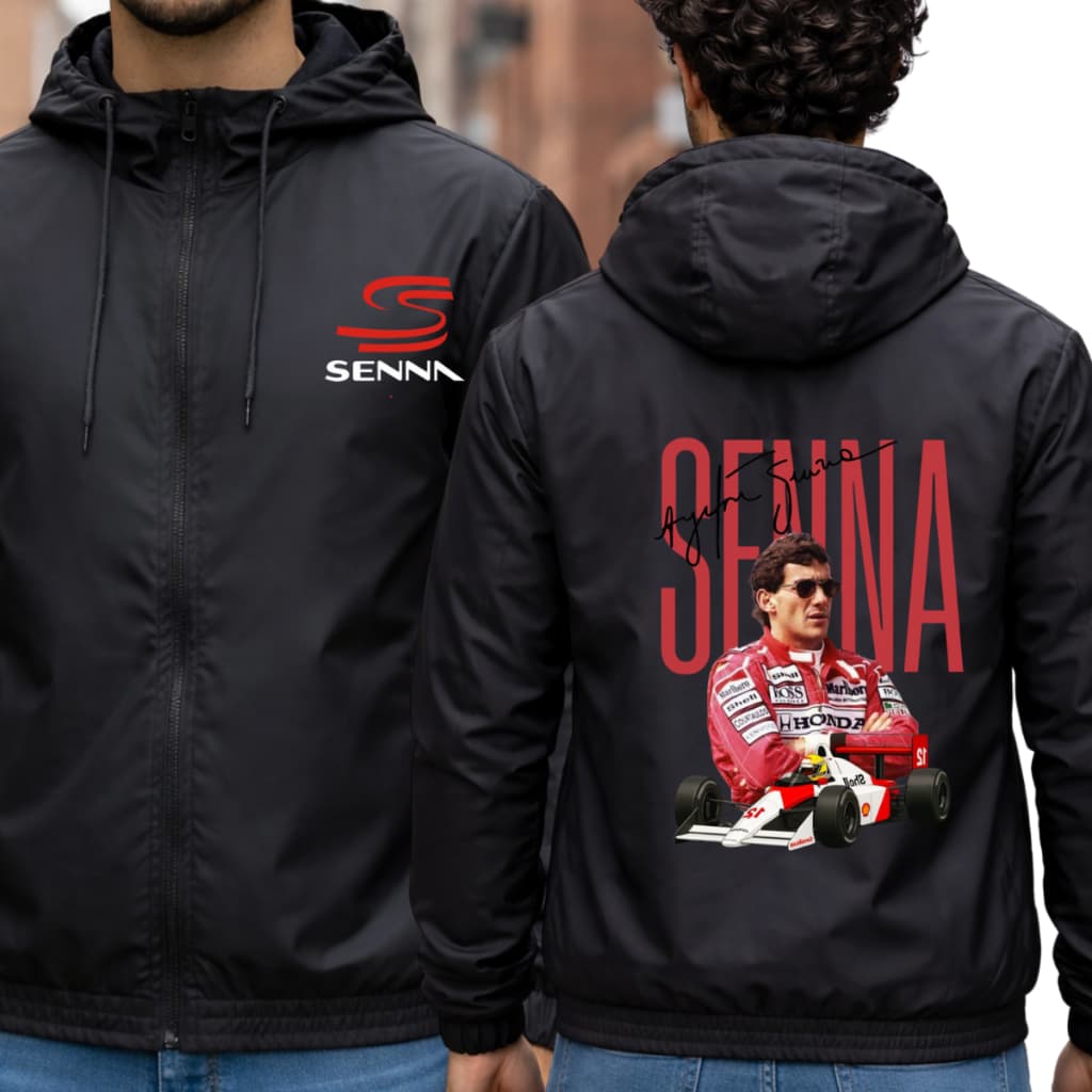 Jaqueta Corta Vento Impermeável Masculina F1 Ayrton Senna com Capuz Bolso Interno e Ziper academia-Corrida e Esporte