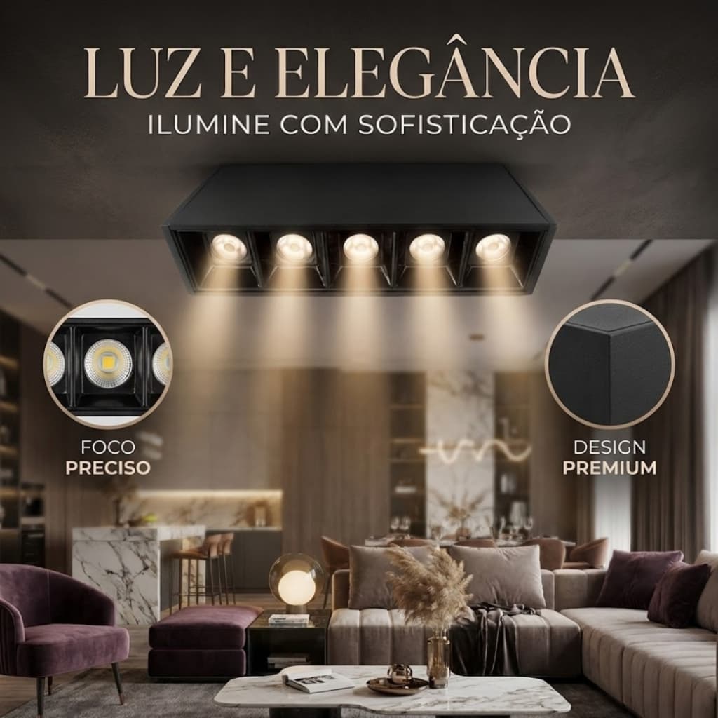 Spot de Sobrepor Focco Led 10W 4000k Branco Neutro Quadrado Recuado Cor Preto