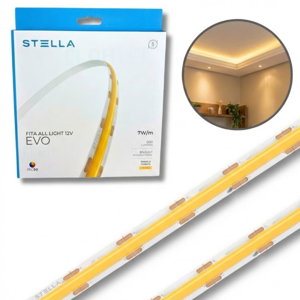 Fita de Led Cob All Light Evo 7w/m 3000k 12v Branco Quente Stella Stl24804/30