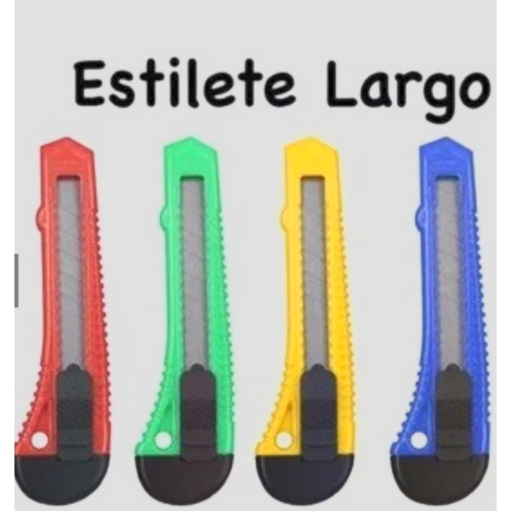 Estilete Largo 18mm BRW Plástico com Lâmina em Aço Escolar e Escritório