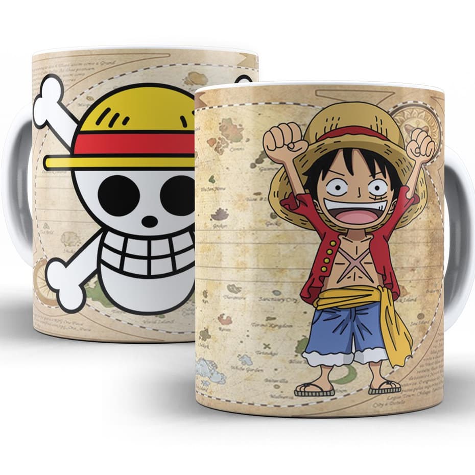 Caneca personalizada Porcelana One Piece Chibi - Mugiwaras - Monkey D. Luffy