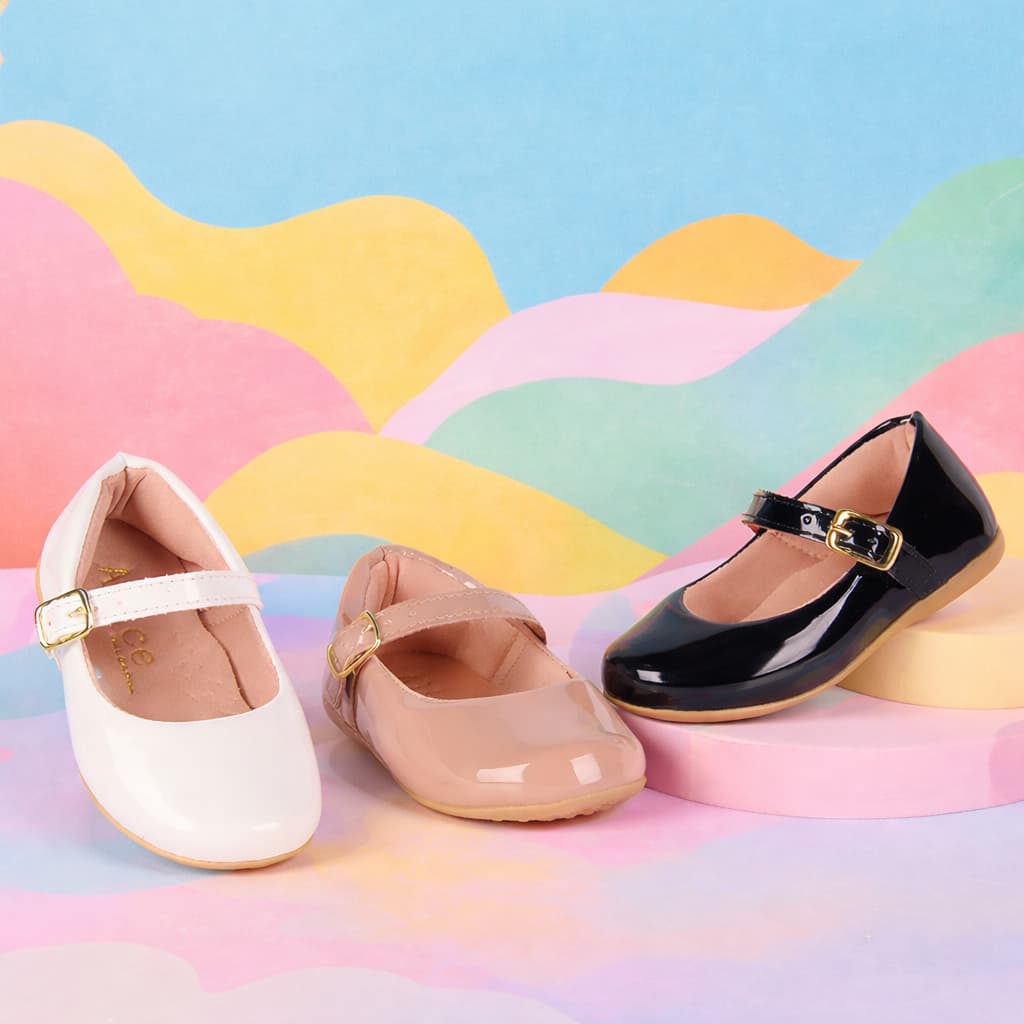 Sapatilha Infantil Menina Lisa Várias Cores Casual Festa Batizado Brilho Confortável e Leve Alice
