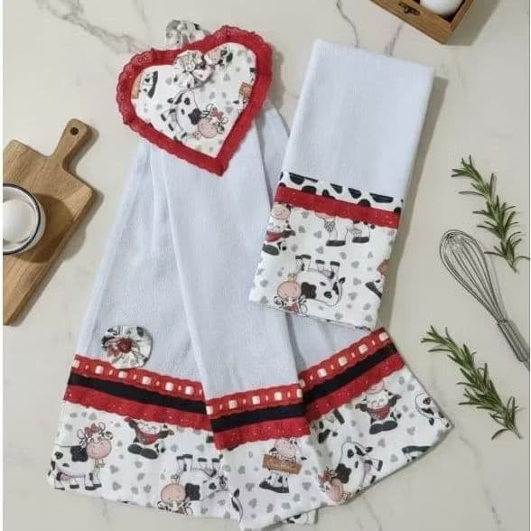 Kit Cozinha Pano de Prato + Bate Mão Decorativo 2 Peças