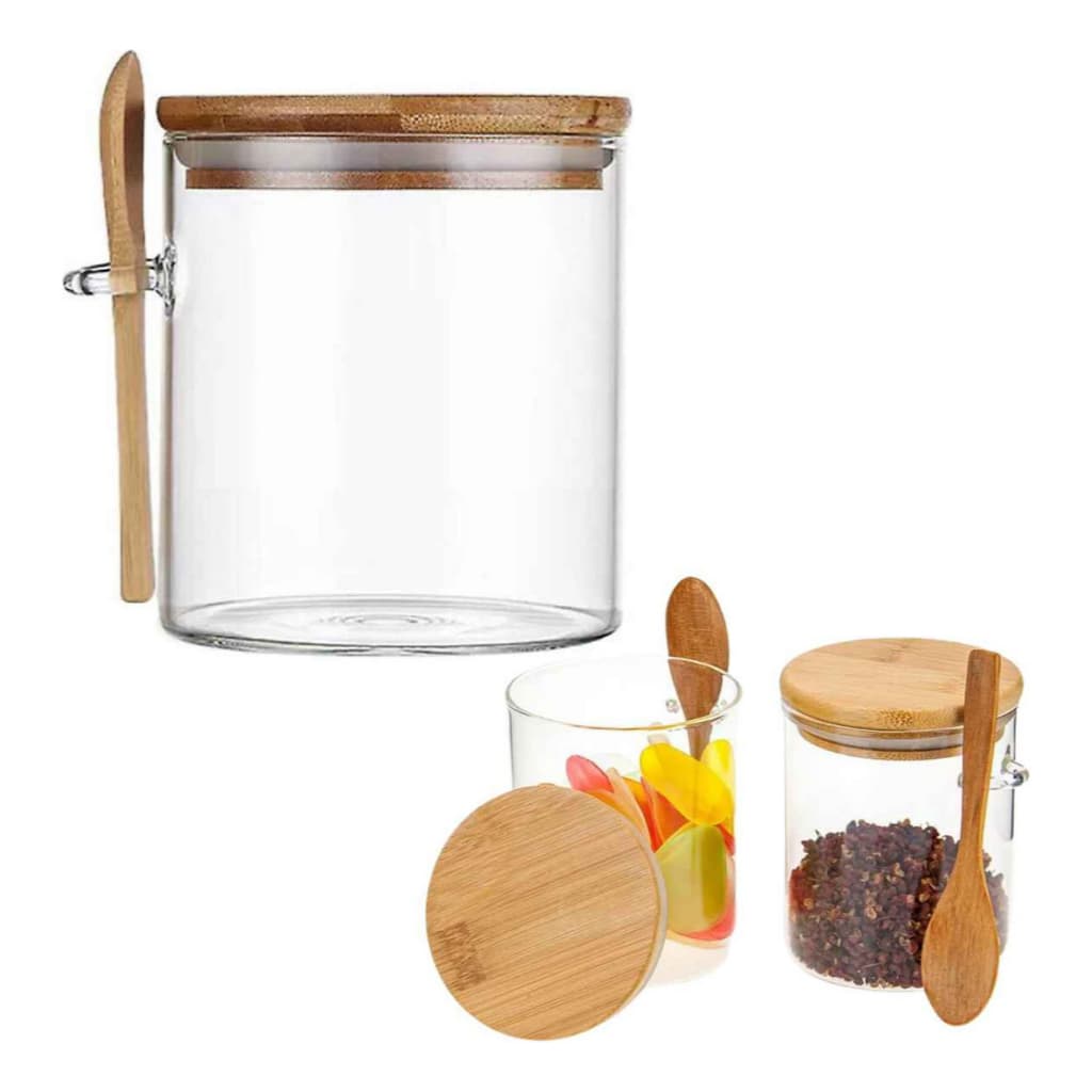 Pote Açucar Acucareiro Porta Mantimento Com Colher De Bambu 400ML