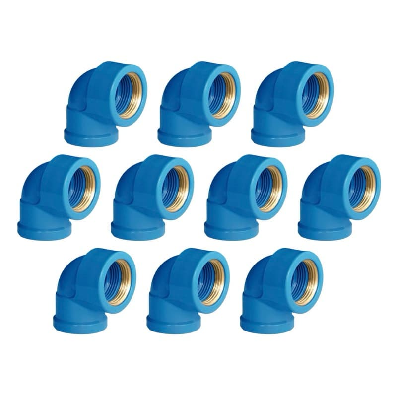 Kit 10 Curva Cotovelo Joelho PVC Conexão 3/4x3/4 - 3/4x1/2 Roscável Soldável Rosca de Metal Latão Cola 90° AZUL