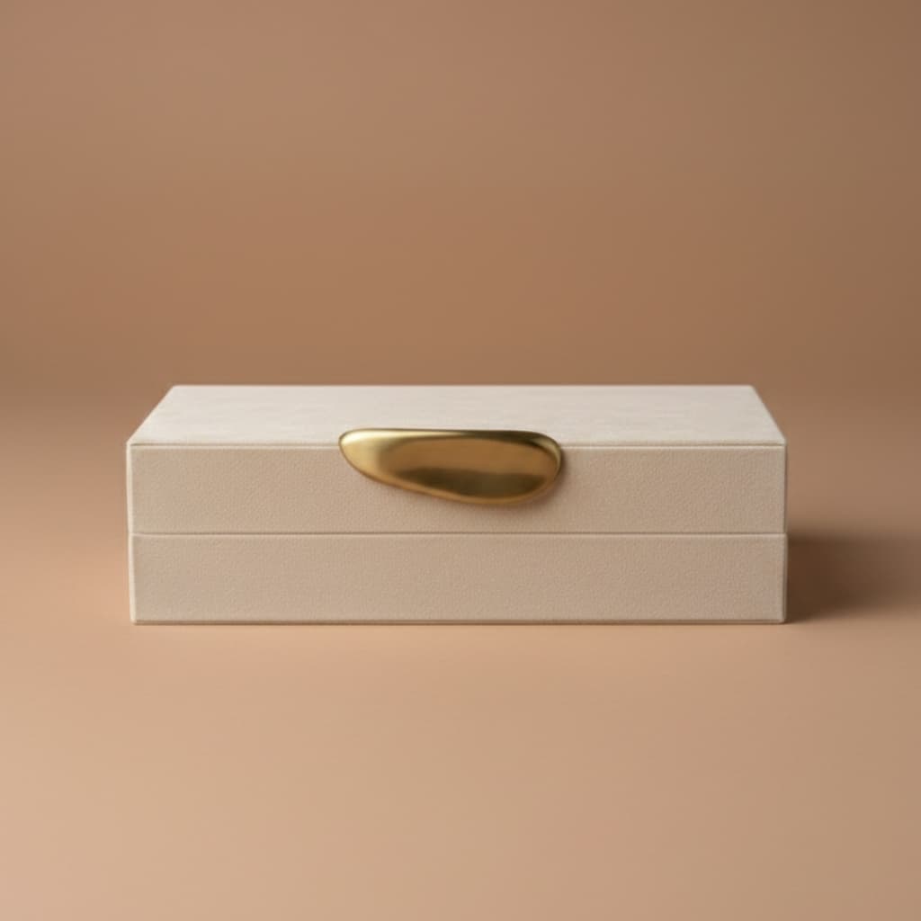 Caixa Decorativa Veludo Branco Marfim em MDF e PU 26x12,5x7,5cm Escritório, Consultório, Sala, Organização e Decoração