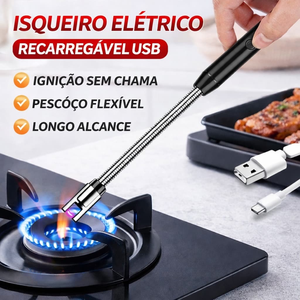 Acendedor De Fogão Isqueiro Eletrico Fogão Churrasqueira Vela Com Recarregavel USB Cores Aleatórias