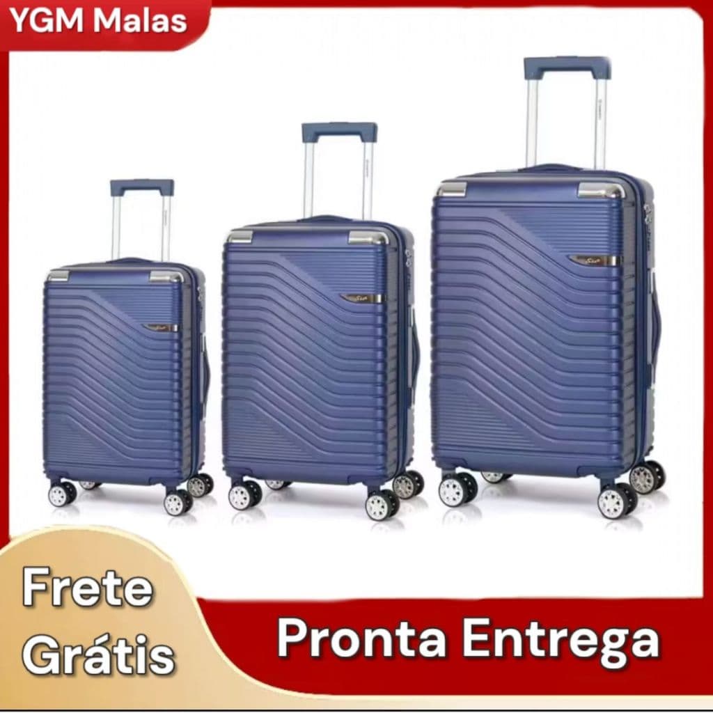 Kit Conjunto 3 Malas De Viagem Pmg Resistente Premium Pequena 10kg E Media 23kg E Grande 32kg