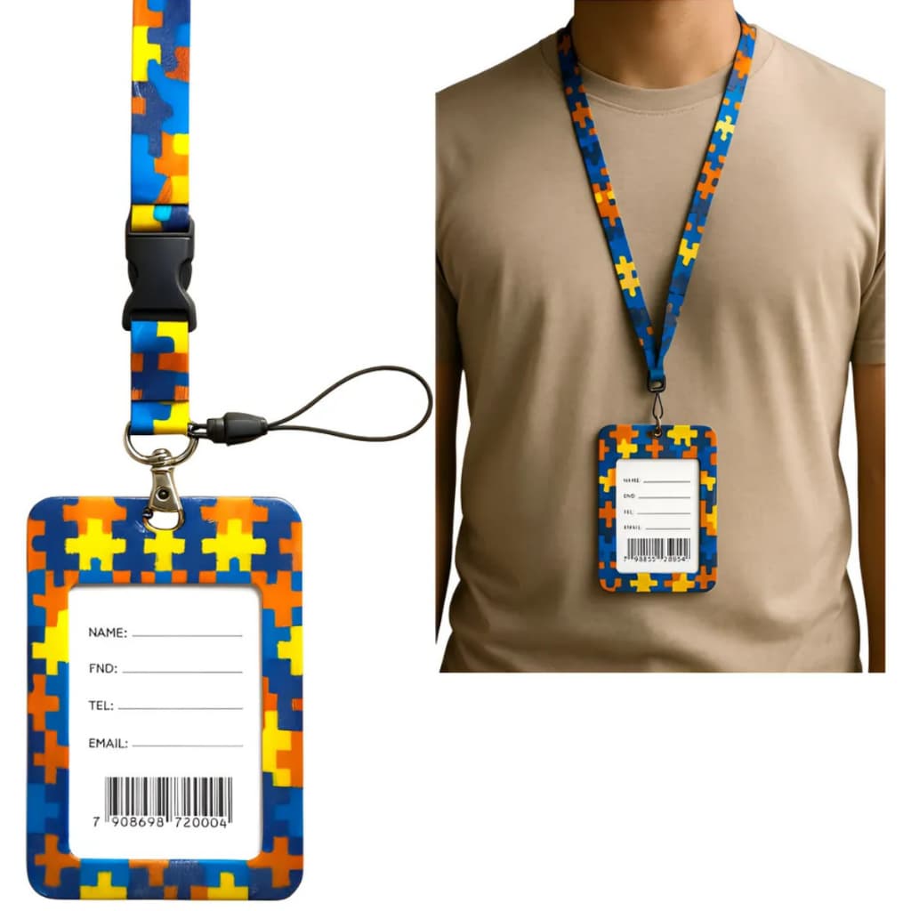 Porta cracha vertical cores do autismo com cordão indentificação par estudante empresa evento rigido