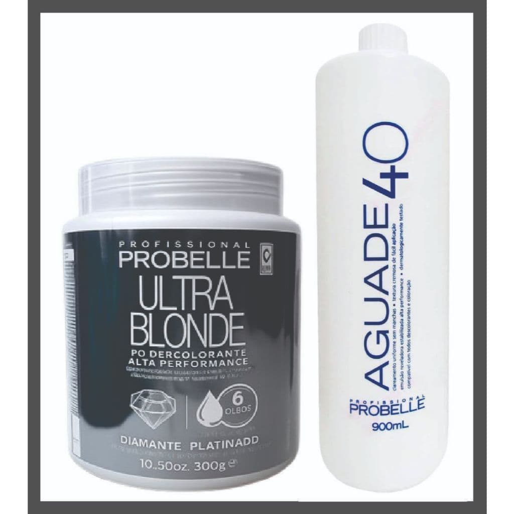 COMBO  Pó Descolorante Ultra Blond Diamante Platinado 300g Probelle  +  Água Oxigenada Cremosa 900m