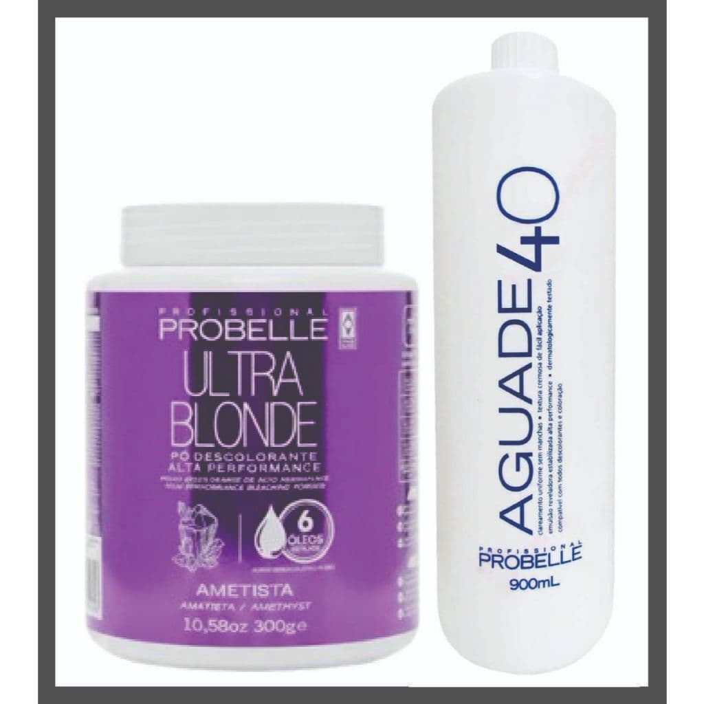 COMBO  Pó Descolorante Ultra Blond Ametista 300gr Probelle  e  Água Oxigenada Cremosa 900m