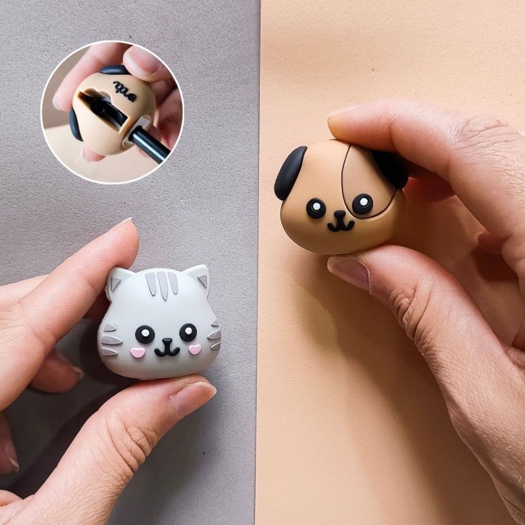 Apontador de Lápis com Tema de Gato e Cachorro - Fofo, Material Escolar, Kawaii, Papelaria Fofa