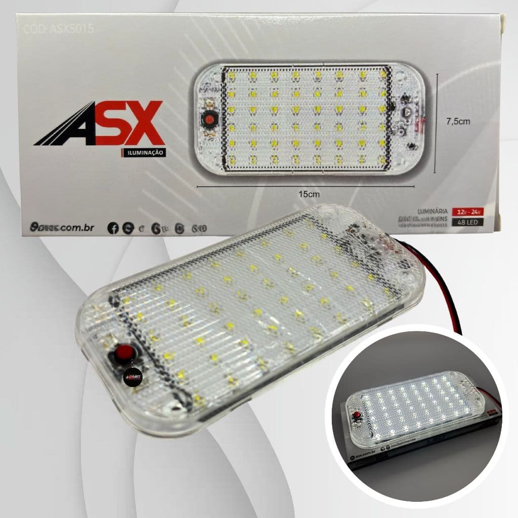 ASX - Luminária em Led Bivolt Cabine Caminhão Ônibus Motorhome Universal multifuncional 15 cm 8w/800lm