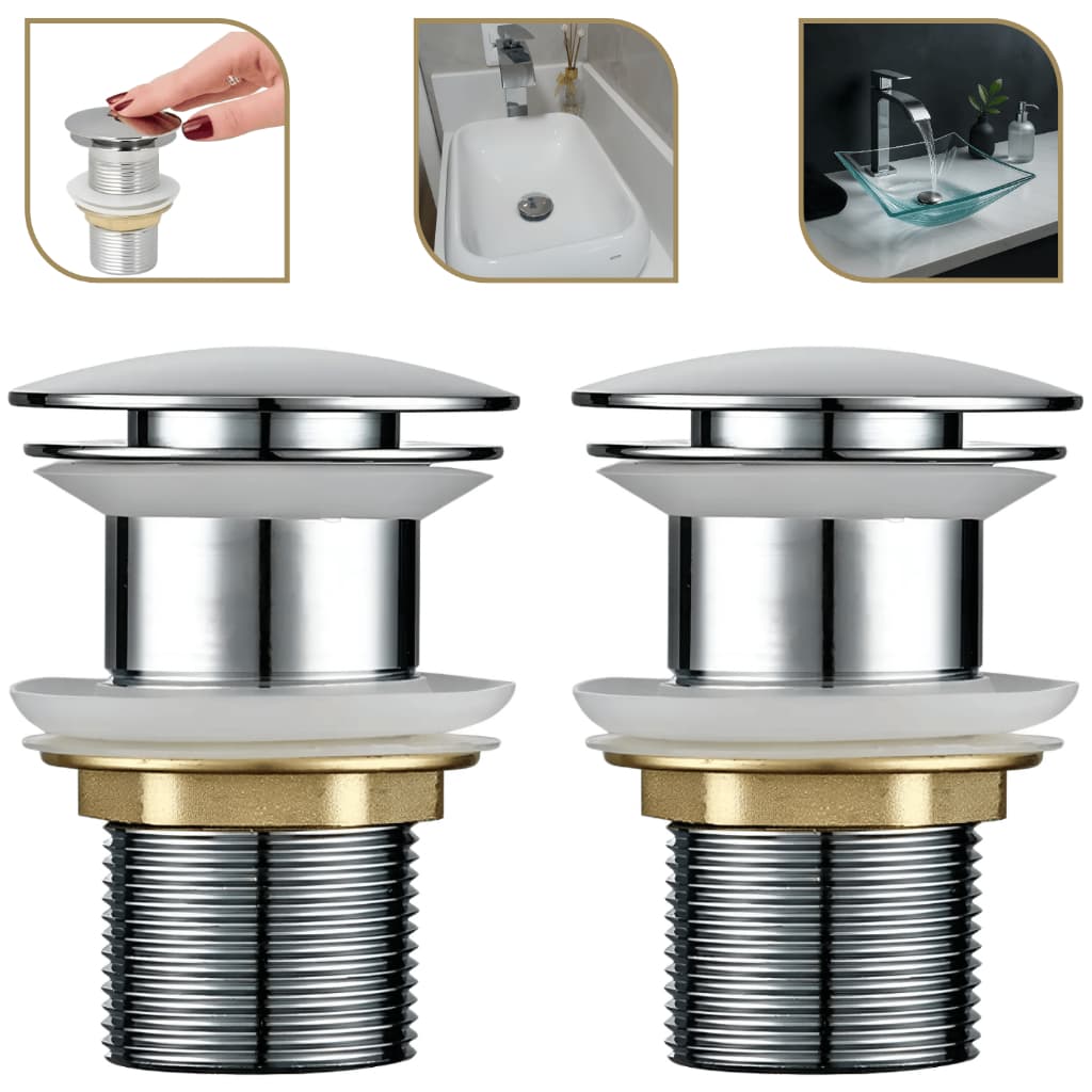 Kit 2 Válvulas Click Ralo Inox 1.1/4 Banheiro Pias E Cubas Prateado Cromado