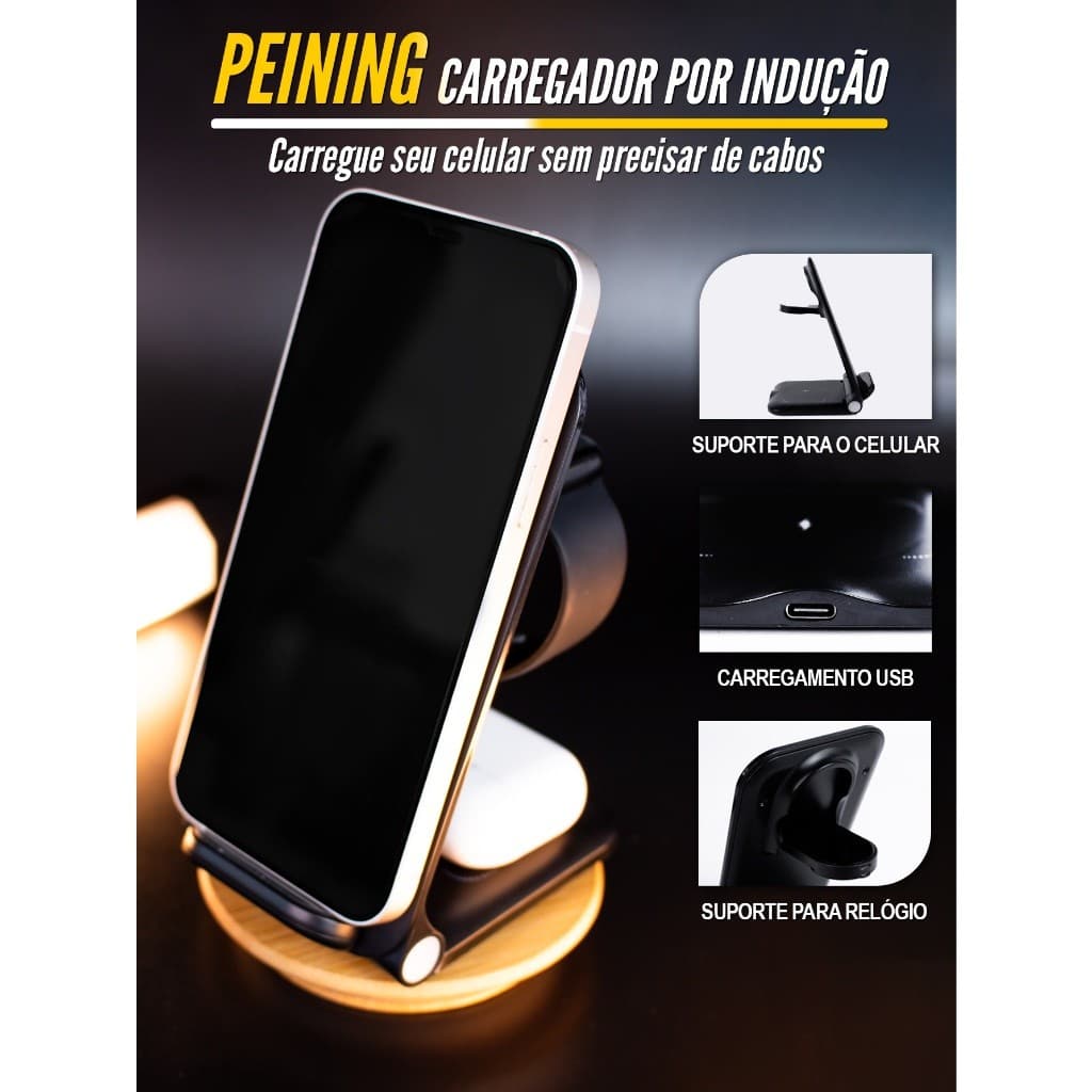 Carregador sem fio por indução 3 em 1