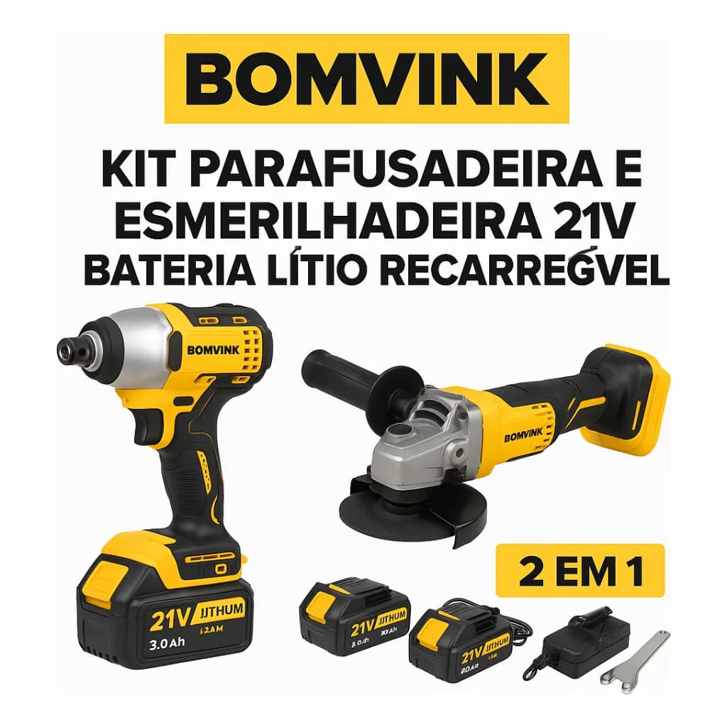 Kit Parafusadeira E Esmerilhadeira  Chave Impacto 21v Bomvink Bom-9726