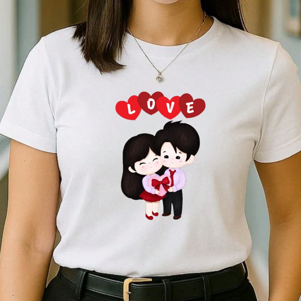 Camiseta Feminina Love Casual Namorado Gola Redonda Coração Amor