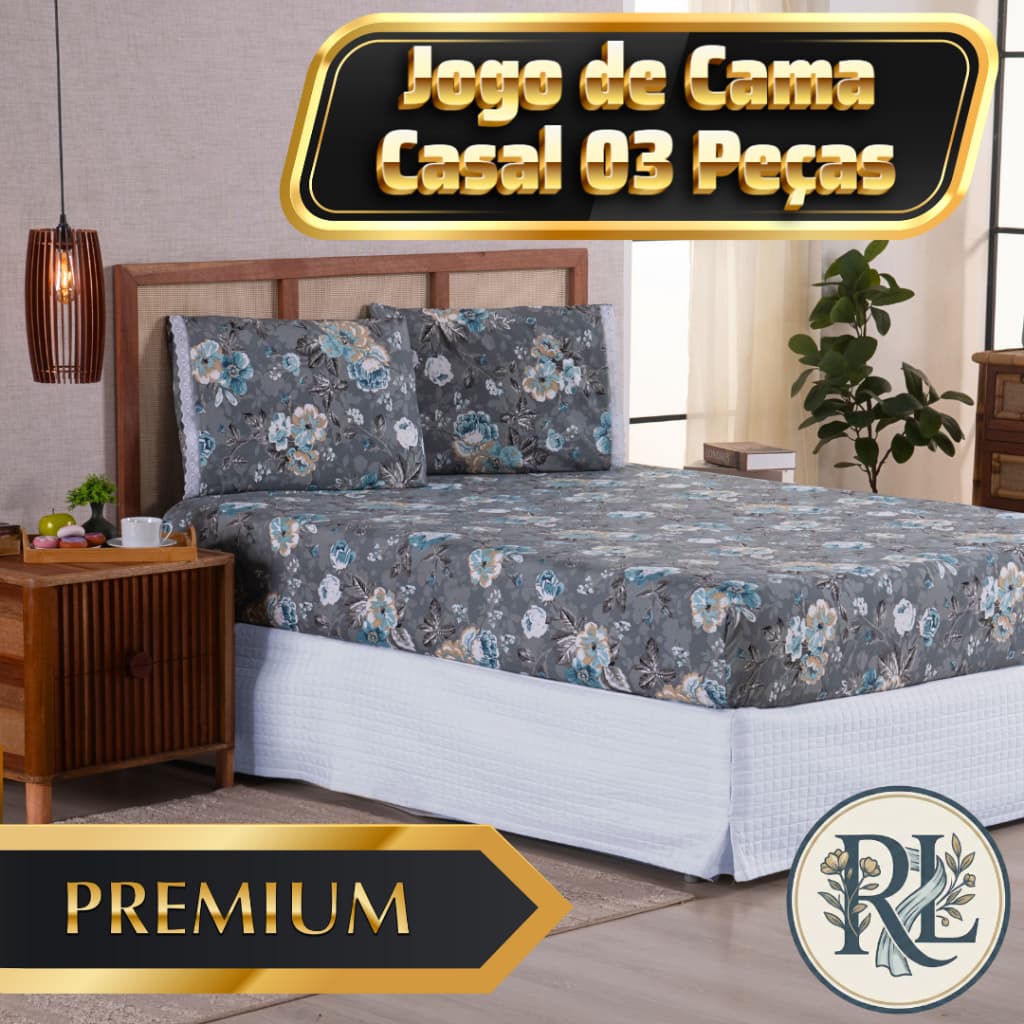 Jogo de Lençol Casal 3 Pçs 400 Fios Estampado