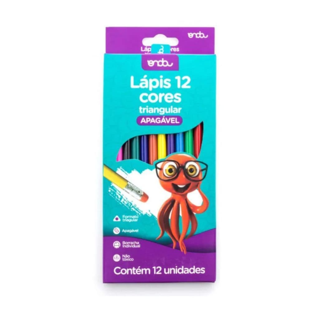 Lápis de Cor Apagável 12 Cores Triangular Não Tóxico Ponta Macia Infantil Escrita, Material Escolar, lapis