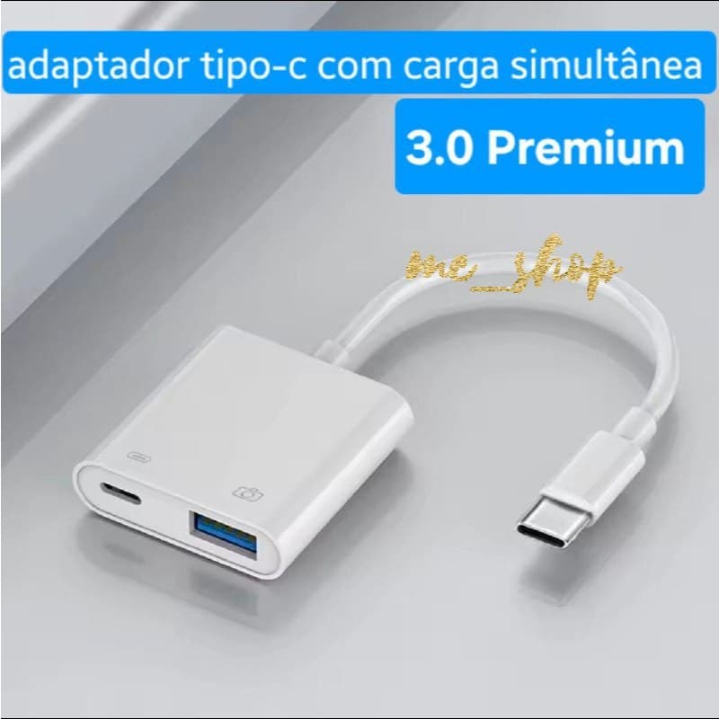 Cabo OTG 2 em 1 Tipo-C USB 3.0 – Carregamento Simultâneo, Android e iOS, Microfone e Transmissão Ao Vivo
