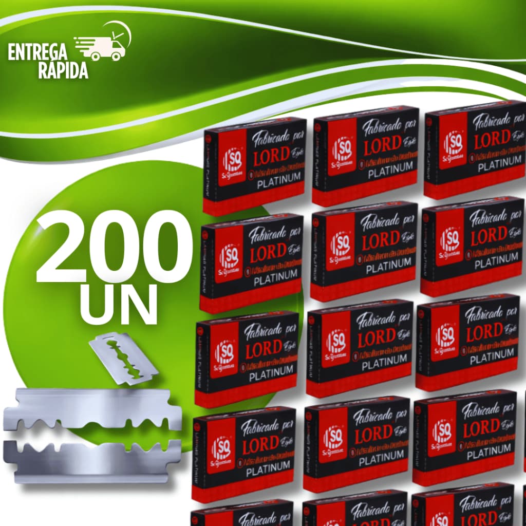 Kit 200 Lâminas Lord Plantinu Profissional Inox para Barbeiros Cabelereiros Utilidades