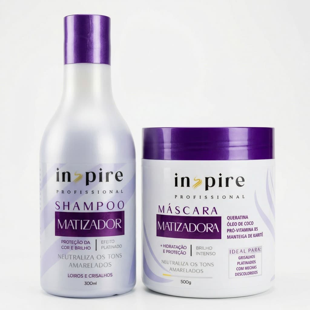 Kit Matizador Desamarelador Shampoo + Máscara Cabelos Grisalhos Loiros e Com Mechas Efeito Platinado