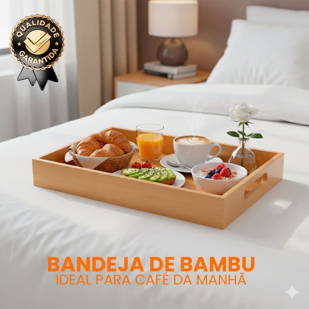 Bandeja Retangular de Bambu para Servir com Alça Arco 45x33 40x28 35x24 cm