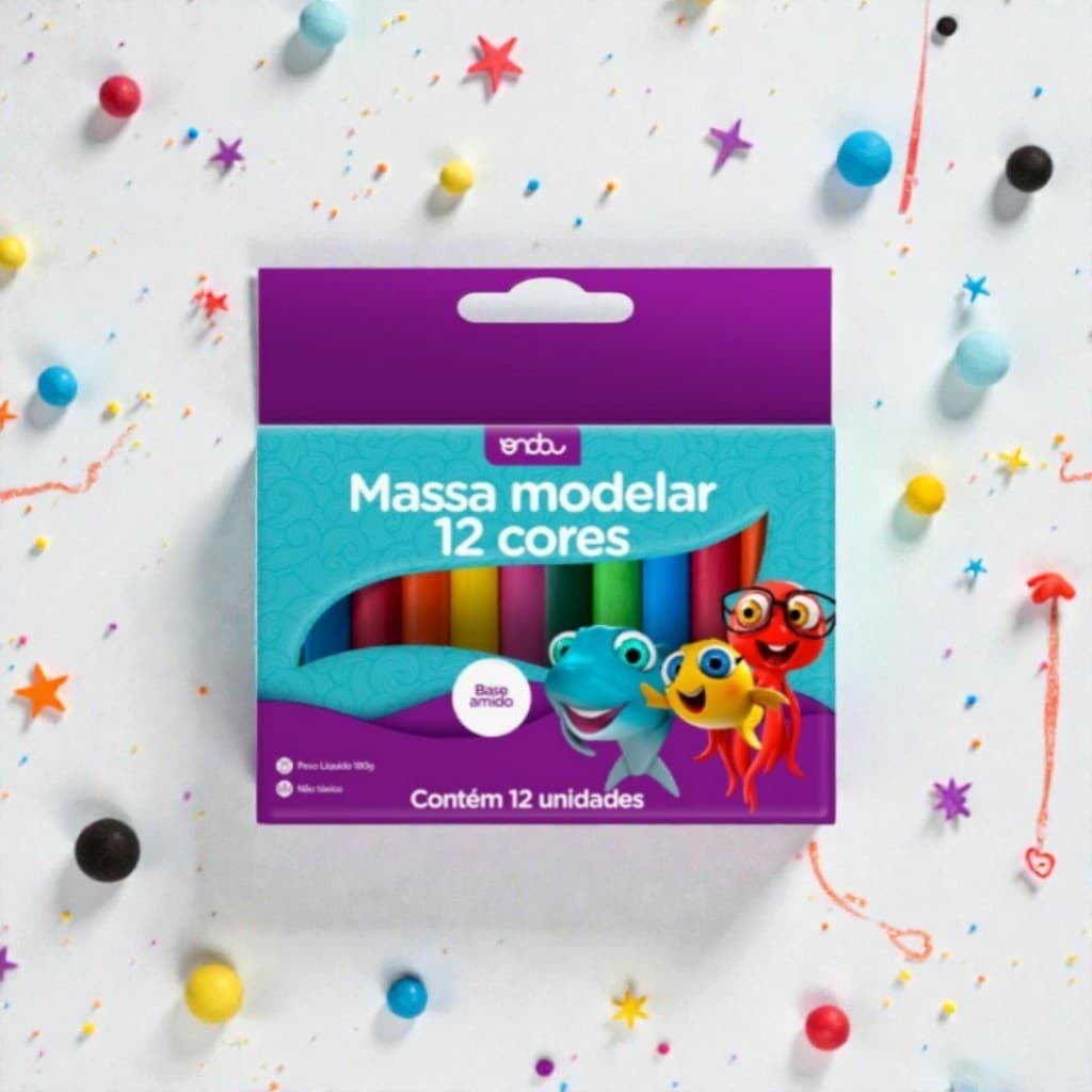 Massinha de Modelar Não Tóxica 12 cores Base de Amido Infantil Escolar Onda Pro