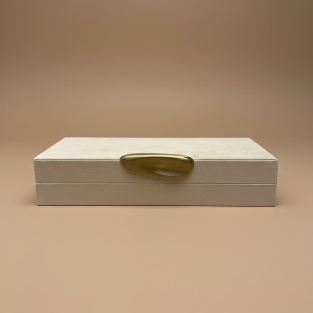 Caixa Decorativa Veludo Branco Marfim em MDF e PU 36x18x7,5cm Escritório, Consultório, Sala, Organização e Decoração