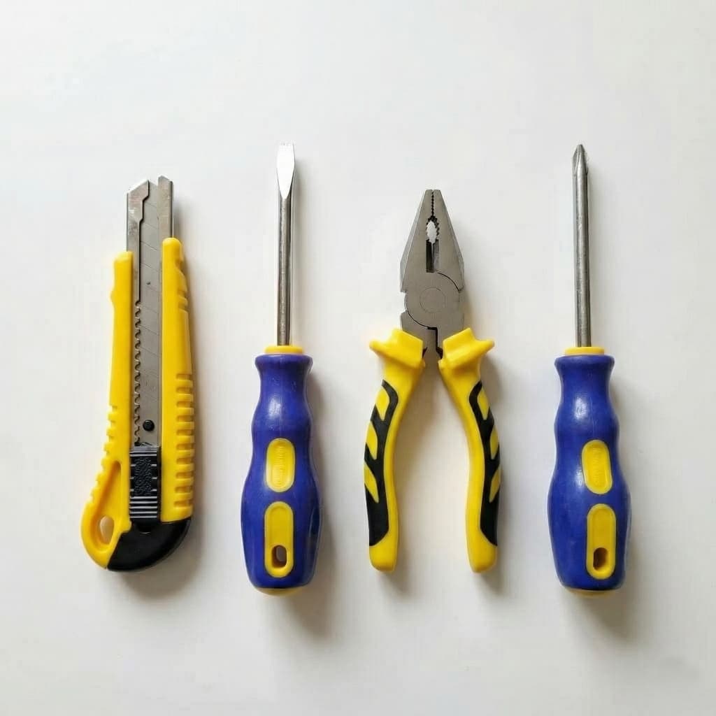 Kit Jogo de Ferramentas 4 Peças MiniMen Alicate Universal Estilete Chaves Fenda e Philips Reparos