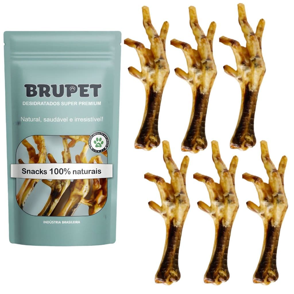 6 Unid. Pé De Frango Galinha Petisco Desidrato 100% Natural Para Cães Brupet