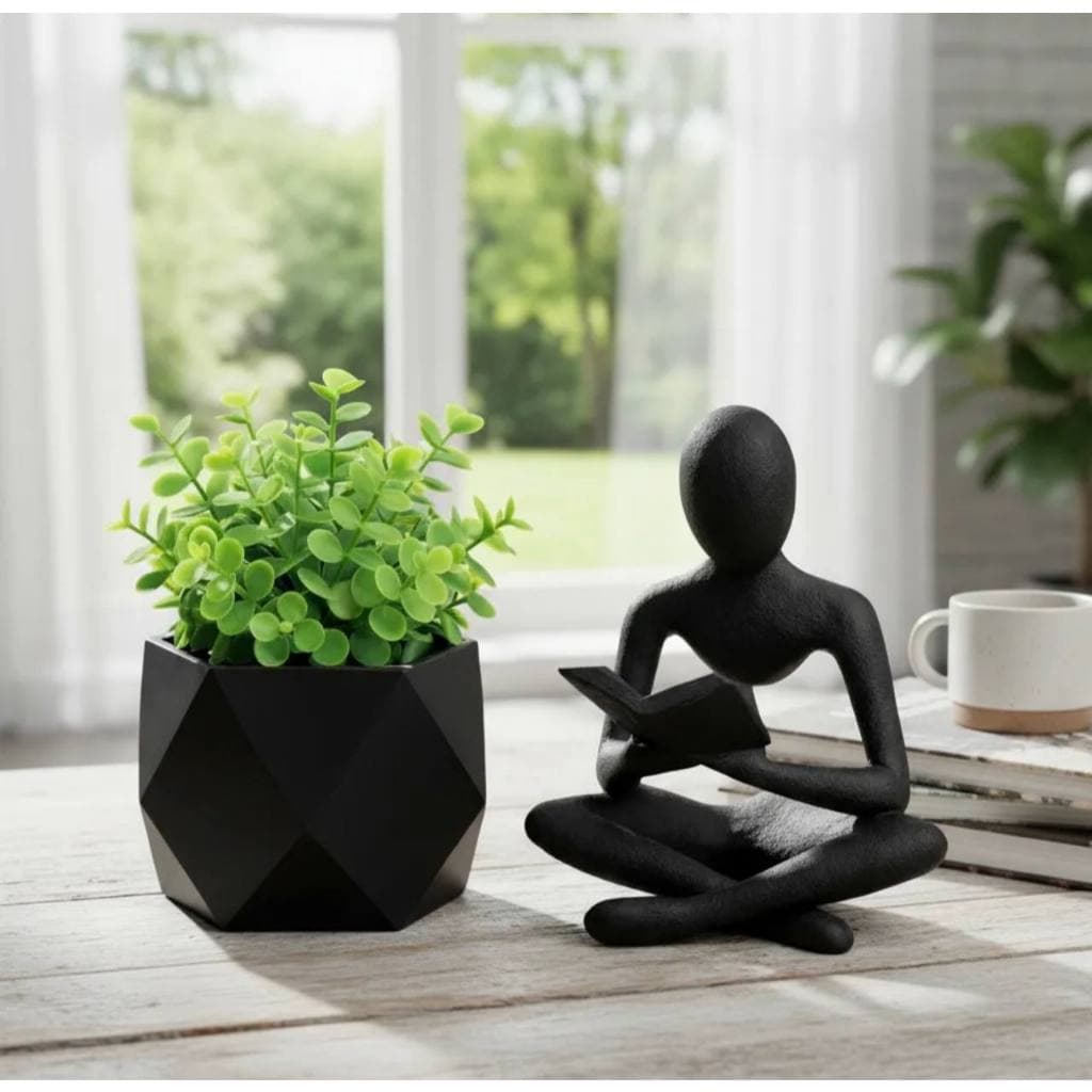 Vaso Cachepot Decorativo Com Estátua Leitura para Decoração Enfeites para Casa Sala Escritório