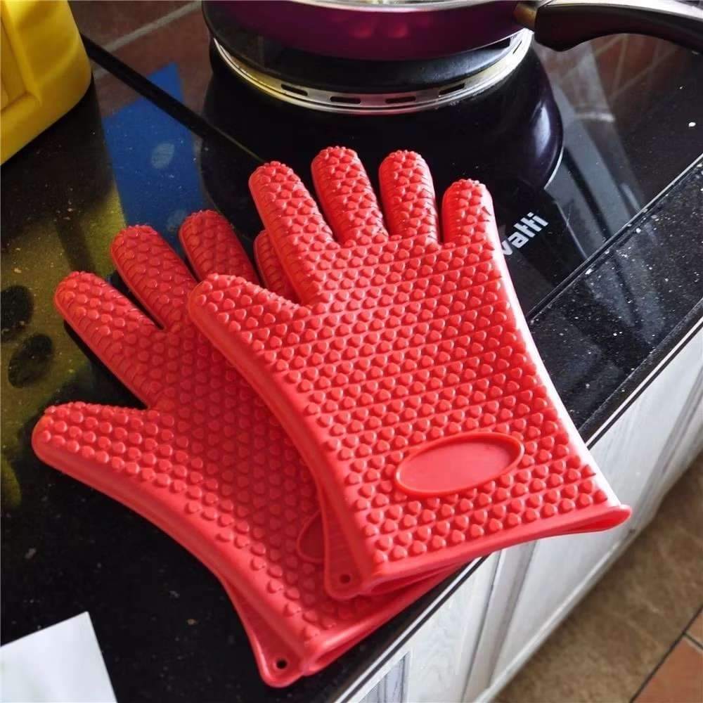 KIT 2 Luvas Térmicas De Forno Cozinha Fogão Silicone 5 Dedos Lavável até 230 Graus