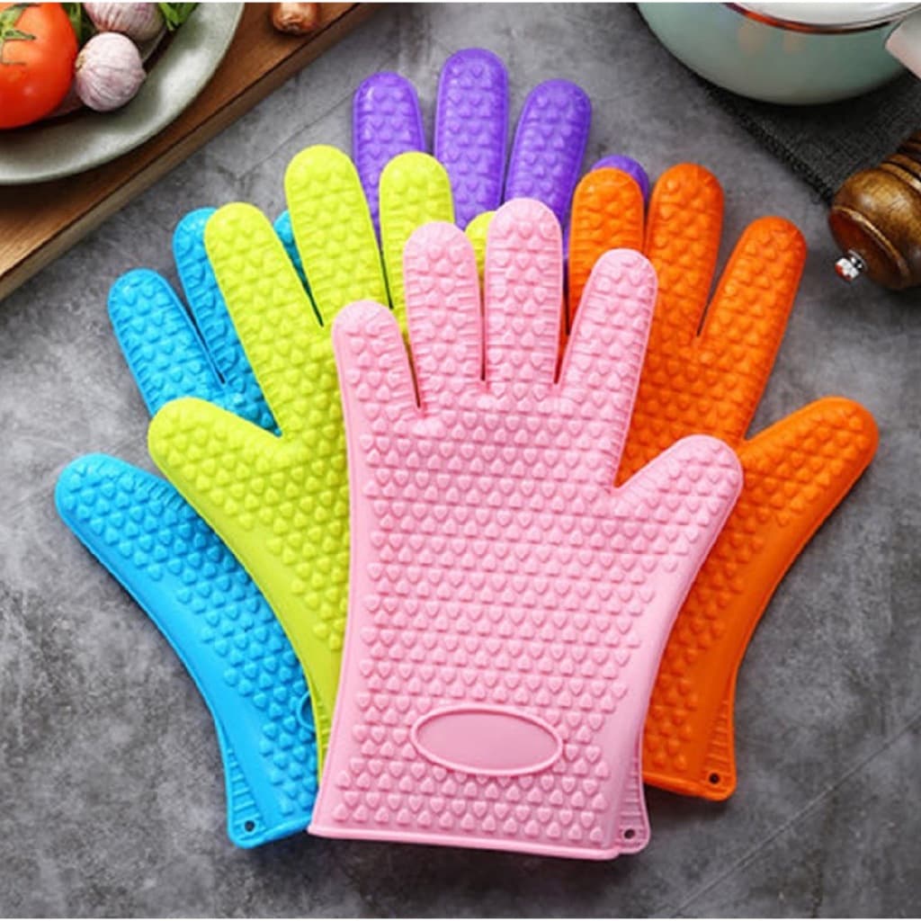 KIT 2 Luvas Térmicas De Forno Cozinha Fogão Silicone 5 Dedos Lavável até 230 Graus