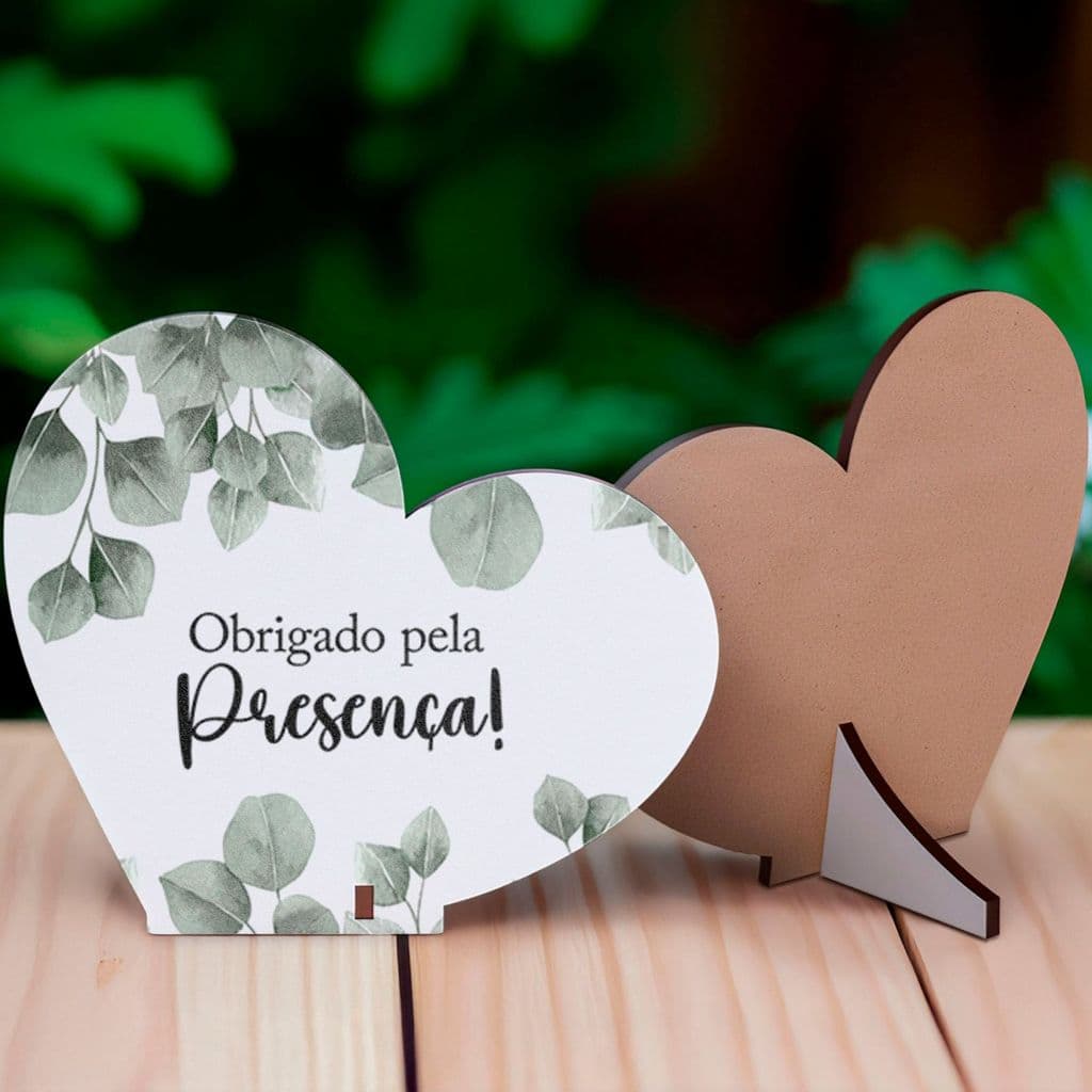 Lembrancinha Coração Obrigado Pela Presença Folhas MDF Decoração e Brinde Especial - 45 unidades