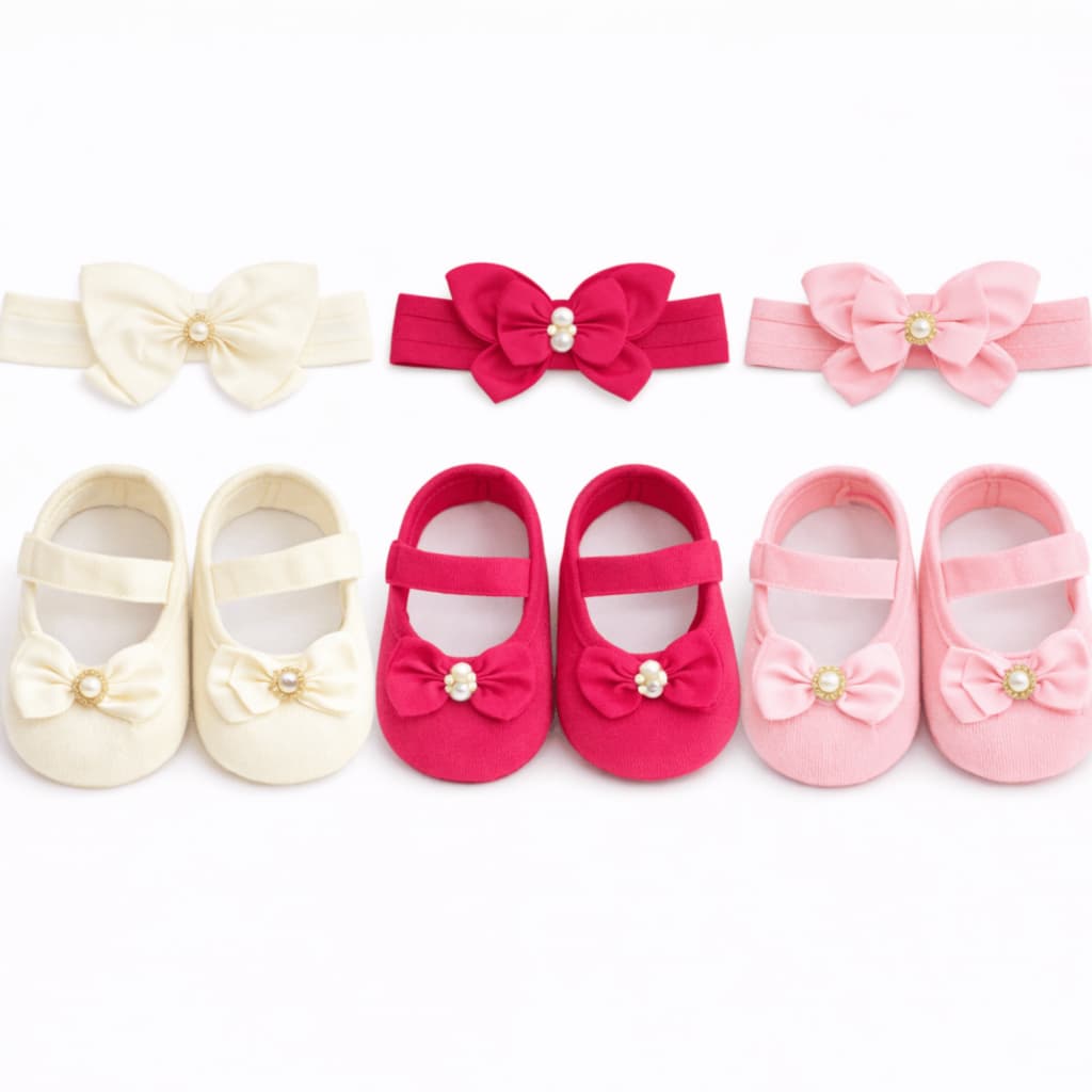 Kit Bebê Menina Recém-Nascido Tiara + Sapatilha RN a 3 Meses - Ideal para Presente